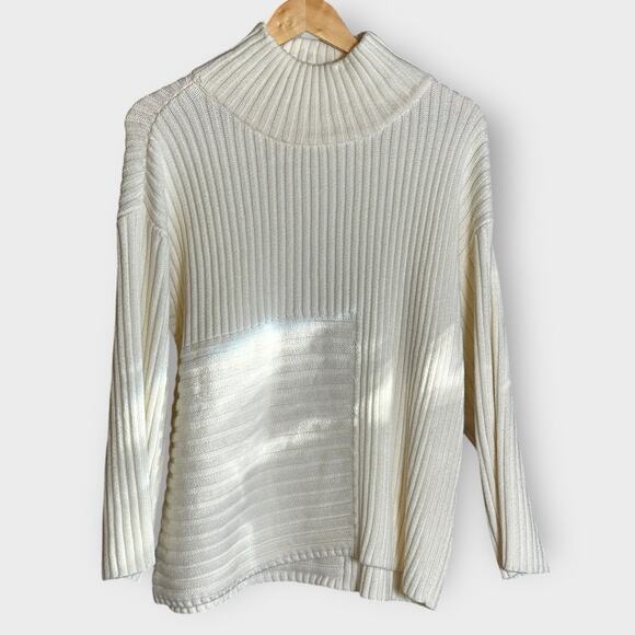 Vince Camuto Cream Reversed
Ribbed Sweater mock turtle neck Womens Medium - Picture 1 of 5